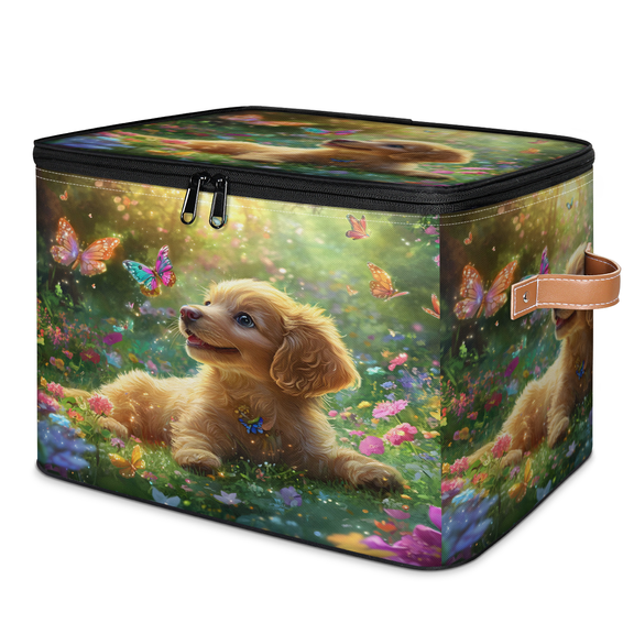 CURLYOOT Dog Animal in Forest Storage Bins with Lid, Decorative Fabric Storage Boxes, Foldable Closet Shelf Organizer Baskets for Bedroom, Living Room, Home