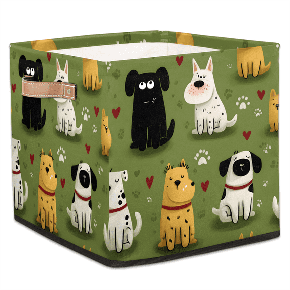 CURLYOOT Dog Lovely Animal Cube Storage Bin, 13 x 13 x 13 Storage Cube Bins for Organizing, Fabric Foldable Baskets with Handles for Closet, Shelves, Clothes