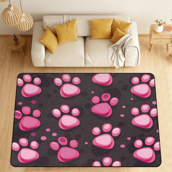 CURLYOOT Dog Paw Area Rugs 5'x7' Washable Rug Large Living Room Rug Non Slip Pinks Paw Print Indoor Floor Carpet for Dining Room Bedroom Home