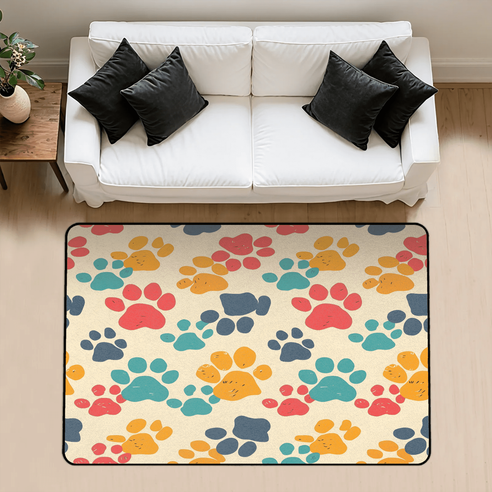 CURLYOOT Dog Paw Print Pet Rug for Living Room Bedroom, 4x6 Ft