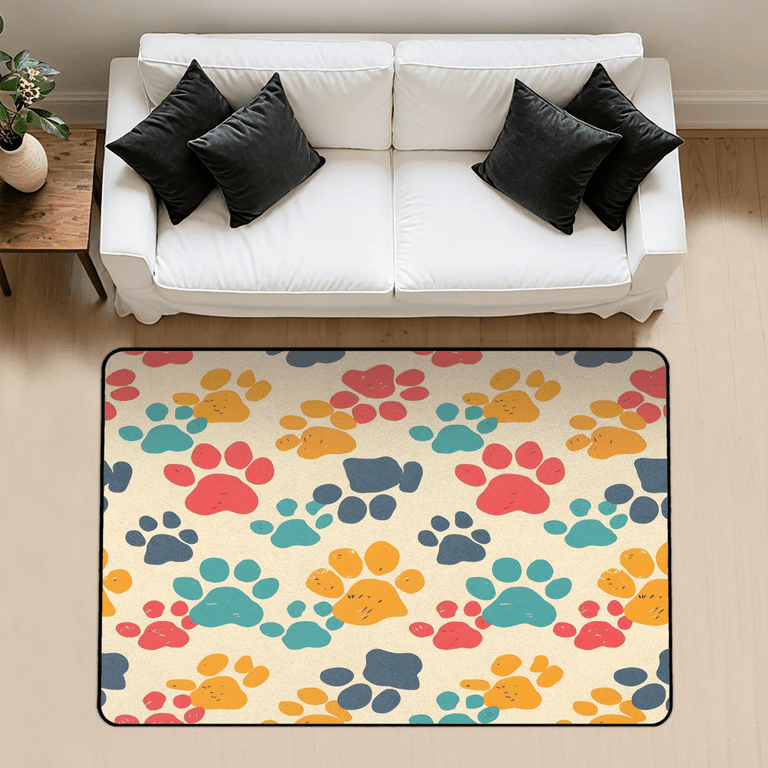 CURLYOOT Dog Paw Print Pet Rug for Living Room Bedroom, 4x6 Ft