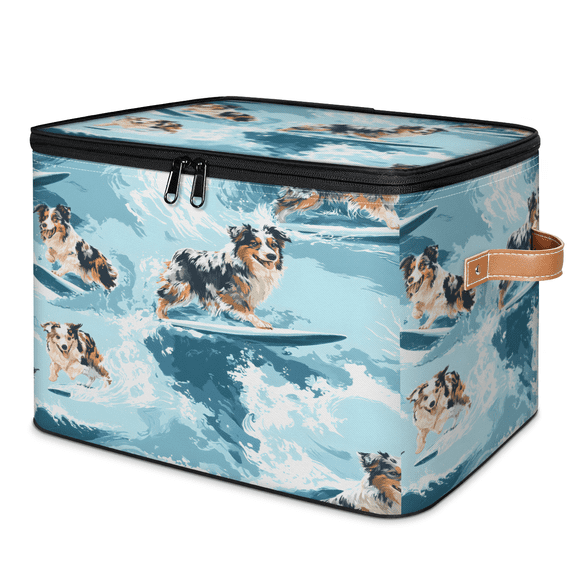 CURLYOOT Dog Surfing Storage Bins with Lid, Decorative Fabric Closet Boxes with Lids, Dogs Animal Foldable Storage Baskets Shelves Container Organizers for Bedroom, Living Room, Dorm