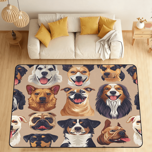 CURLYOOT Dogs Area Rugs 5'x7' Washable Rug Large Living Room Rug Non Slip Indoor Floor Carpet for Dining Room Bedroom Home