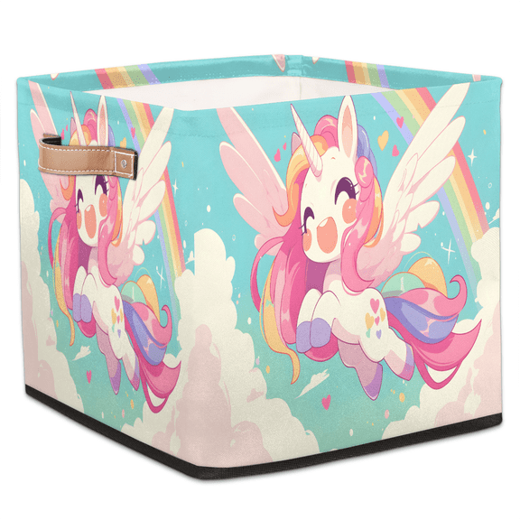 CURLYOOT Dreamy Horse Unicorn Animal Cube Storage Bin, 13 x 13 x 13 Storage Cube Bins for Organizing, Fabric Foldable Baskets with Handles for Closet, Shelves, Clothes