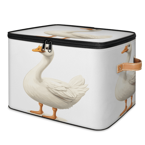 CURLYOOT Duck Storage Bin with Zipper Lid, Fabric Decorative Lidded Storage Baskets Boxes, Cartoon Duck Foldable Organizer Container Basket for Bedroom Closet Shelf