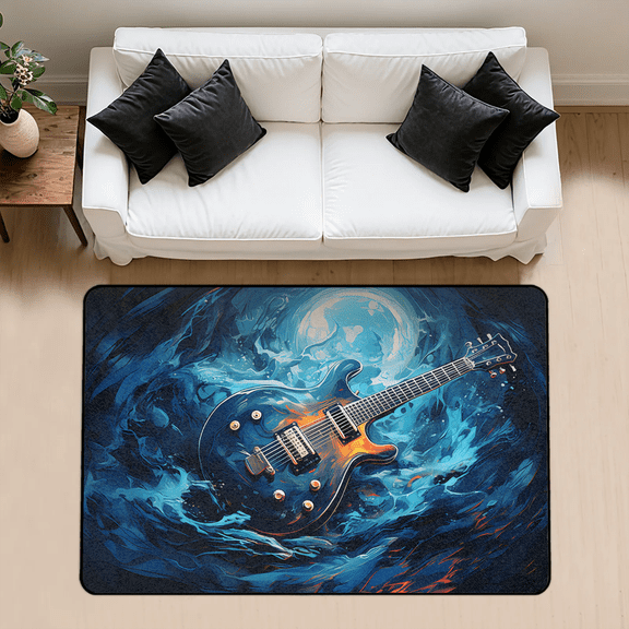 CURLYOOT Electric Guitar Music Area Rug 3x5 Ft Rugs for Entryway Entrance Kitchen, Washable Non Slip Indoor Floor Carpet for Bedroom Living Room