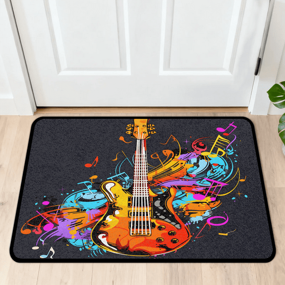 CURLYOOT Electric Guitar Music Band Theme Indoor Doormat, Non-Slip Absorbent Door Mat 24" x 16", Entrance Floor Mat Washable Entry Doormats for Entryway Front Back Door
