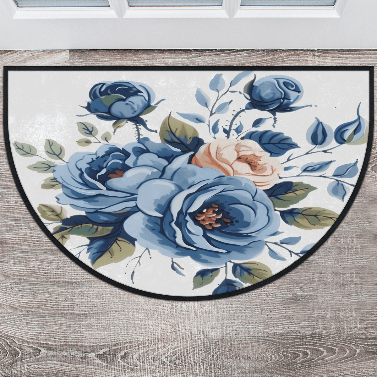 CURLYOOT Elegant Blue Roses Flower Half Round Door Mat 24'' x 36 ...
