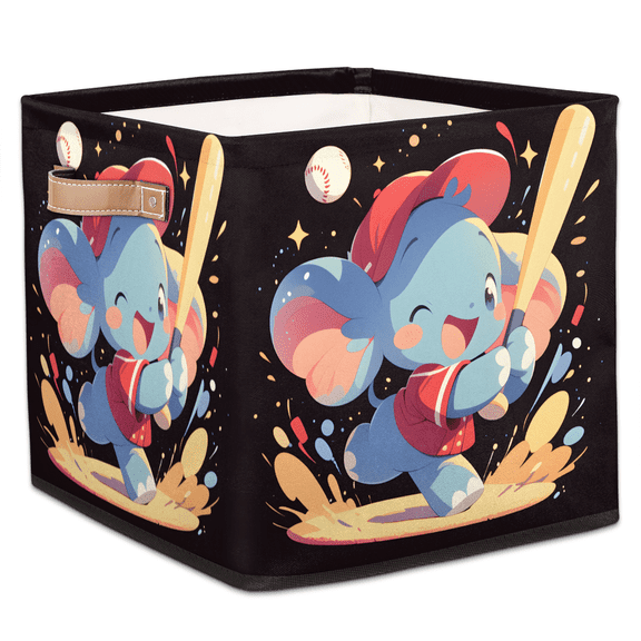 CURLYOOT Elephant Animal Cube Storage Bin, 13 x 13 x 13 Storage Cube Bins for Organizing, Playing Baseball Fabric Foldable Baskets with Handles for Closet, Shelves, Clothes