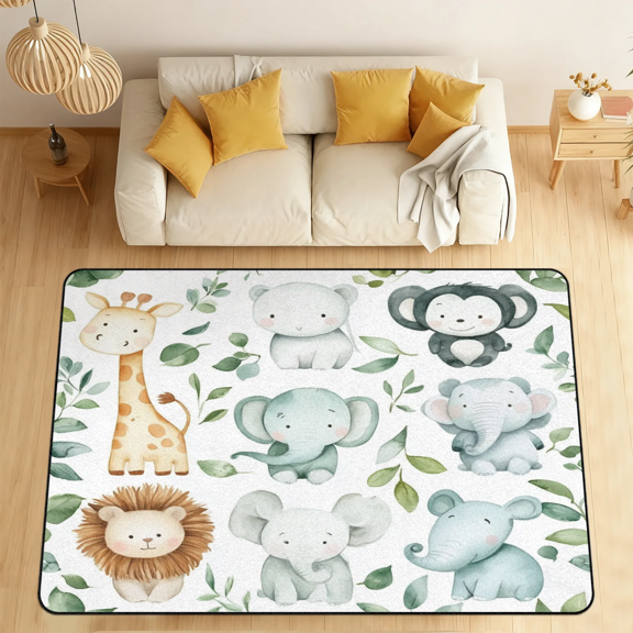 CURLYOOT Animal Cute Giraffe Elephant Lion Area Rugs 5'x7' Washable Rug Large Living Room Rug Non Slip Indoor Floor Carpet for Dining Room Bedroom Home