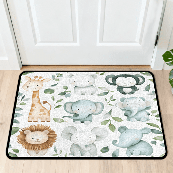CURLYOOT Elephant Cartoon Animal Lion Front Door Mat, Washable Non-Slip Door Mat, Indoor Outdoor Floor Mats Absorbent Welcome Doormat for Entrance 20" x 30"