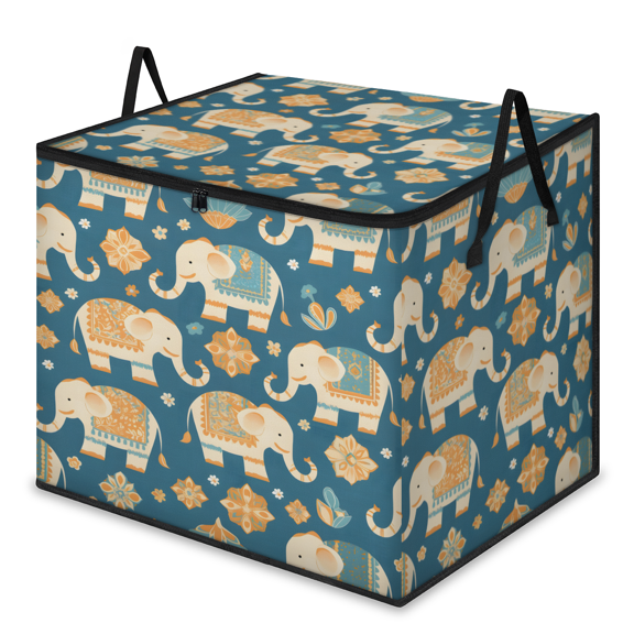 CURLYOOT Elephant Large Storage Bag, Clothes Storage Bin Foldable Closet Organizer with Handle, Boho Animal Fabric Storage Containers for Clothing, Blanket, Comforter, Bedding