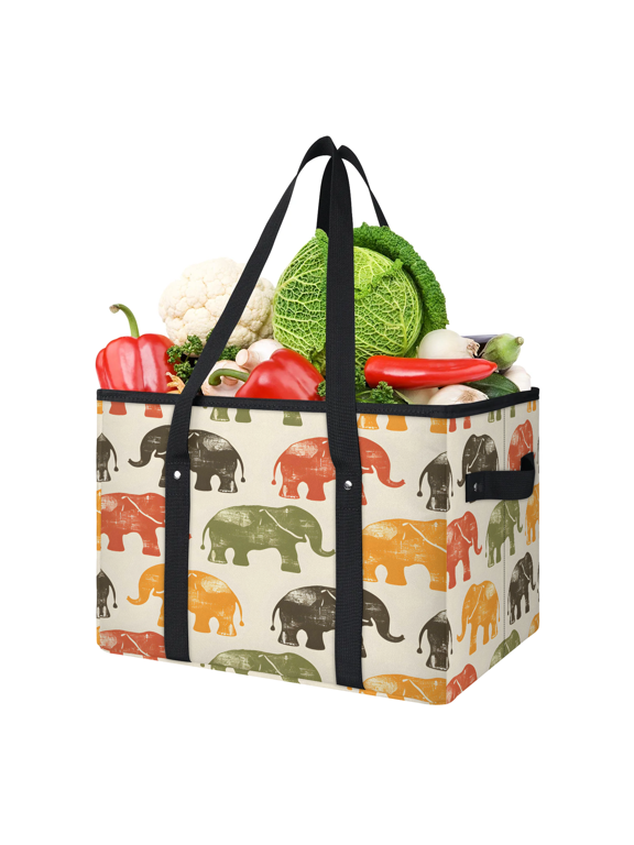 Elephant Reusable Grocery Bag, Foldable Shopping Tote Bag with Reinforced Handles, Large Kitchen Grocery Bags for Shopping Groceries Picnic
