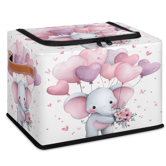 CURLYOOT Elephants Love Flower Storage Bin with Zipper Lid, Foldable ...