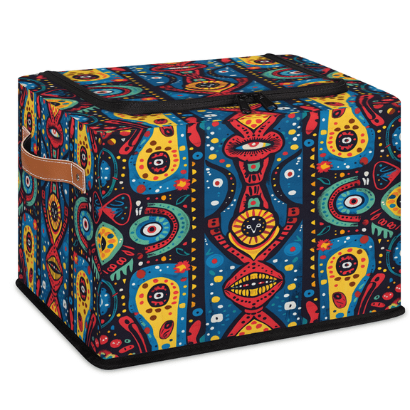 CURLYOOT Ethnic Abstract Geometric Storage Bin with Zipper Lid Foldable Storage Basket Box Boho Clothes Organizer Container for Closet, Shelf, Bedroom, Home Decor