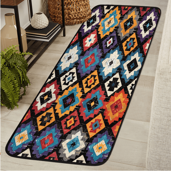 CURLYOOT Ethnic Bohemian Runner Rug 2'x6' Washable Kitchen Runner Rug Indoor Non Slip Laundry Rugs Western Aztec Floor Carpet for Hallway Kitchen Entryway Bedroom Living Room