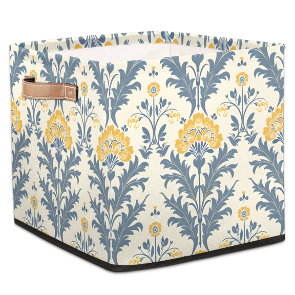 CURLYOOT Ethnic Cube Storage Bin, 13 x 13 x 13 Storage Cube Bins for Organizing, Vintage Abstract Flower Fabric Foldable Closet Baskets with Handles for Closet, Shelves, Clothes