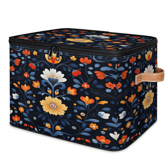 CURLYOOT Ethnic Floral Storage Bins with Lid, Decorative Fabric Storage Boxes, Foldable Closet Shelf Organizer Baskets for Bedroom, Living Room, Home