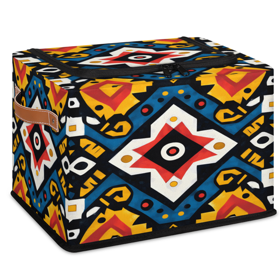 CURLYOOT Ethnic Storage Bin with Zipper Lid Foldable Storage Basket Box Abstract Geometric Clothes Organizer Container for Closet, Shelf, Bedroom, Home Decor