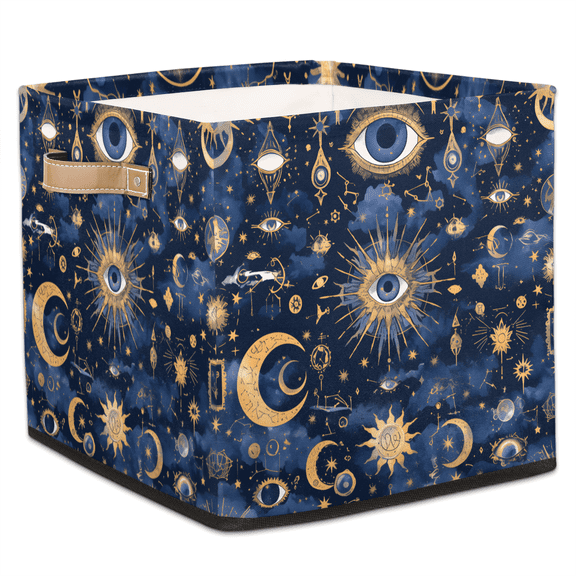 CURLYOOT Evil Eye Cube Storage Bin, 13 x 13 x 13 Storage Cube Bins for Organizing, Fabric Foldable Baskets with Handles for Closet, Shelves, Clothes