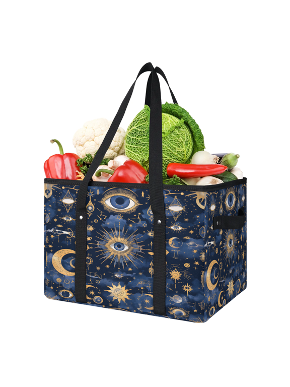 Evil Eye Reusable Grocery Bag, Foldable Shopping Tote Bag with Reinforced Handles, Large Kitchen Grocery Bags for Shopping Groceries Picnic