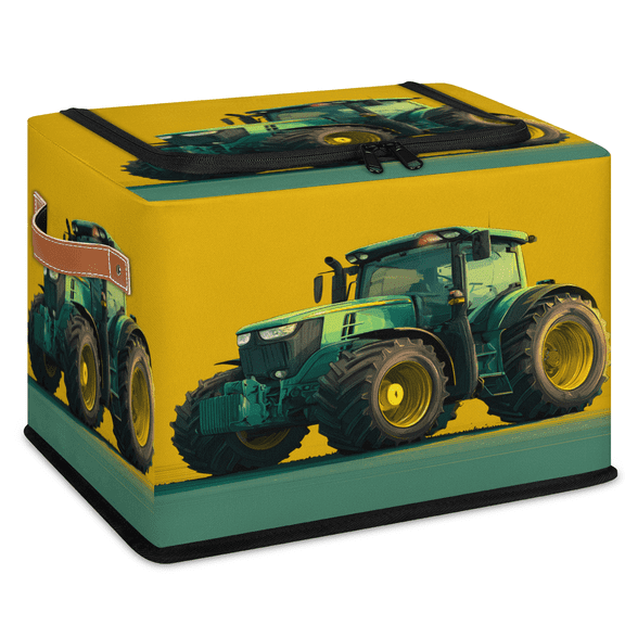 CURLYOOT Excavator Storage Bin with Zipper Lid, Truck Tractor Vehicle Fabric Storage Basket with Handles, Decorative Foldable Storages Box Clothes Organizer for Closet, Shelf