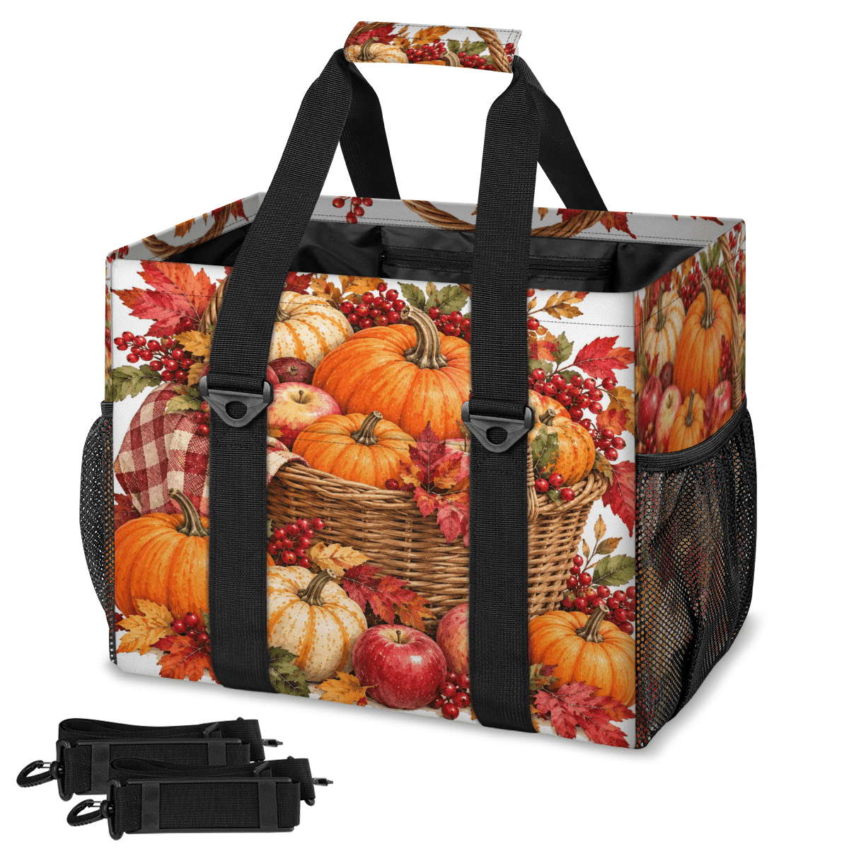 CURLYOOT Fall Harvest Pumpkin Reusable Grocery Bag, Large Shopping Tote ...