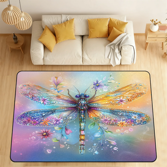 CURLYOOT Fancy Butterfly Colorful Flower Area Rugs 5'x7' Washable Rug Large Living Room Rug Non Slip Indoor Floor Carpet for Dining Room Bedroom Home