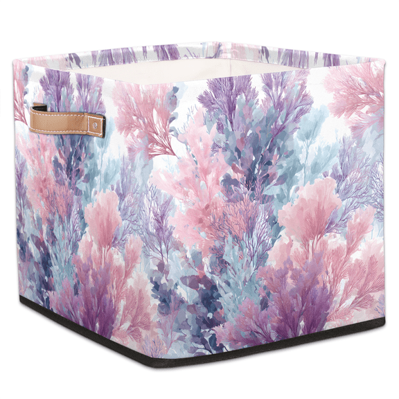 CURLYOOT Fancy Seaweed Sea Plant Cube Storage Bin, 13 x 13 x 13 Storage Cube Bins for Organizing, Fabric Foldable Closet Baskets with Handles for Closet, Shelves, Clothes