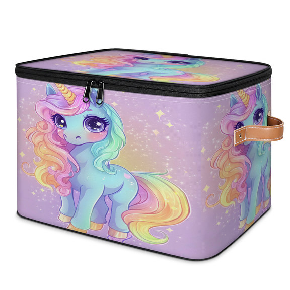 CURLYOOT Fancy Unicorn Cartoon Animal Pattern Storage Bins with Lid, Decorative Fabric Storage Boxes, Foldable Closet Shelf Organizer Baskets for Bedroom, Living Room, Home