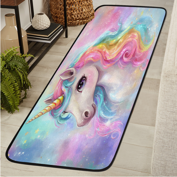 CURLYOOT Fantasy Colorful Animal Rainbow Unicorn Runner Rug 2'x6' Washable Kitchen Runner Rug Indoor Non Slip Laundry Rugs Floor Carpet for Hallway Kitchen Entryway Bedroom Living Room