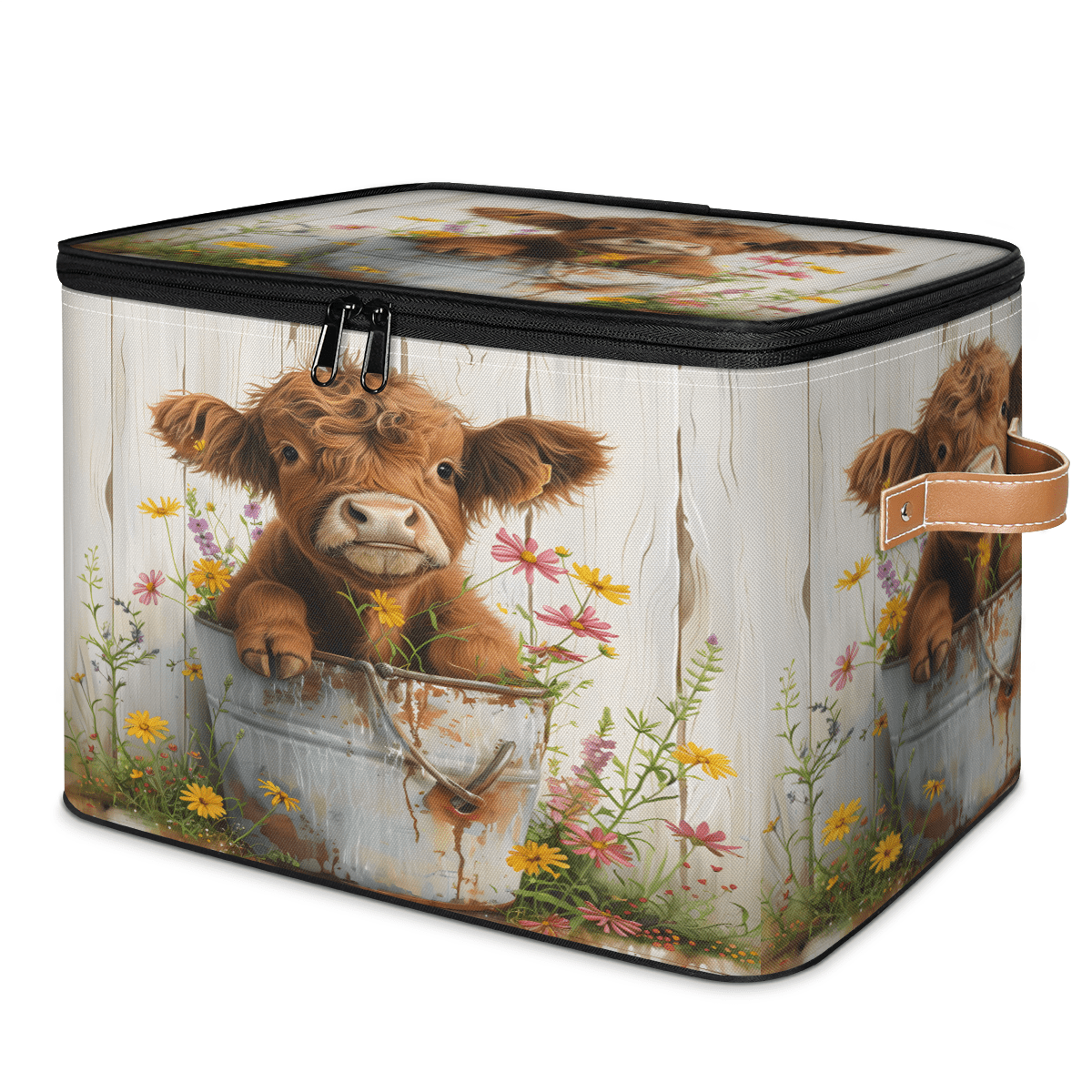 CURLYOOT Farm Cute Cattle Cow Storage Bins with Lid, Decorative Fabric ...
