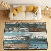 CURLYOOT Farmhouse Blue Wooden Area Rugs for Living Room Bedroom, 4' 10" x 6' 8" Washable Rug, Floor Carpet with Non Slip Backing for Dining Room Indoor
