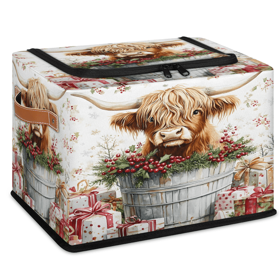 CURLYOOT Farmhouse Highland Cow Xmas Storage Bin with Zipper Lid ...