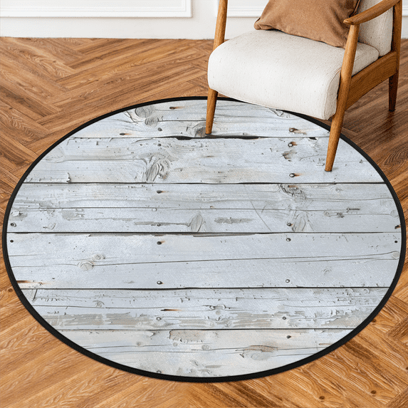 CURLYOOT Farmhouse Wooden 5.2ft Round Rug for Living Room, Large Washable Area Rug, Non Slip Floor Mat Indoor Rugs for Bedroom, Dining Room, Offices, Entryway