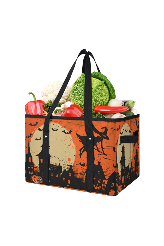 Festival Witch Pumpkin Reusable Grocery Bag, Large Foldable Grocery Totes Shopping Bag for Groceries, Shopping Bags with Handles for Kitchen Trunk Picnic