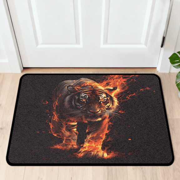 CURLYOOT Fire Tiger Indoor Doormat, Non-Slip Absorbent Door Mat 24" x 16", Entrance Floor Mat Washable Entry Doormats for Entryway Front Back Door