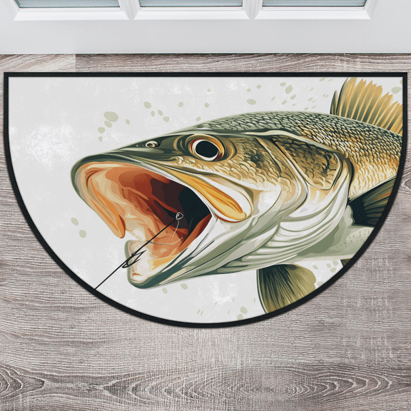 CURLYOOT Fish Animal Wild Half Round Door Mat 24'' x 36'', Indoor Outdoor Entrance Rug, Semi Circular Area Rug, Non Slip Washable Absorbent Doormat, Laundry Room Rug
