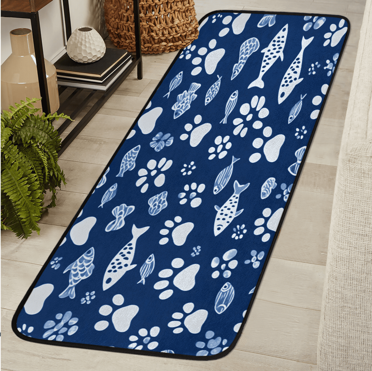 Paw Print Runner Rug CURLYOOT Fish Dog Paw Runner Rug 2'x6' Washable Kitchen Runner Rug ...