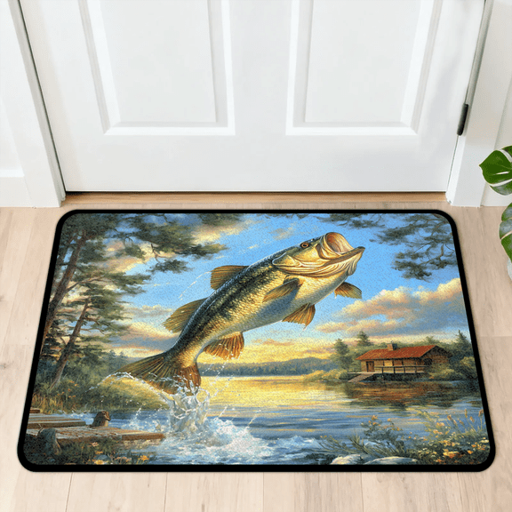 CURLYOOT Fish out of Lake Indoor Doormat, Non-Slip Absorbent Door Mat 24" x 16", Entrance Floor Mat Washable Entry Doormats for Entryway Front Back Door