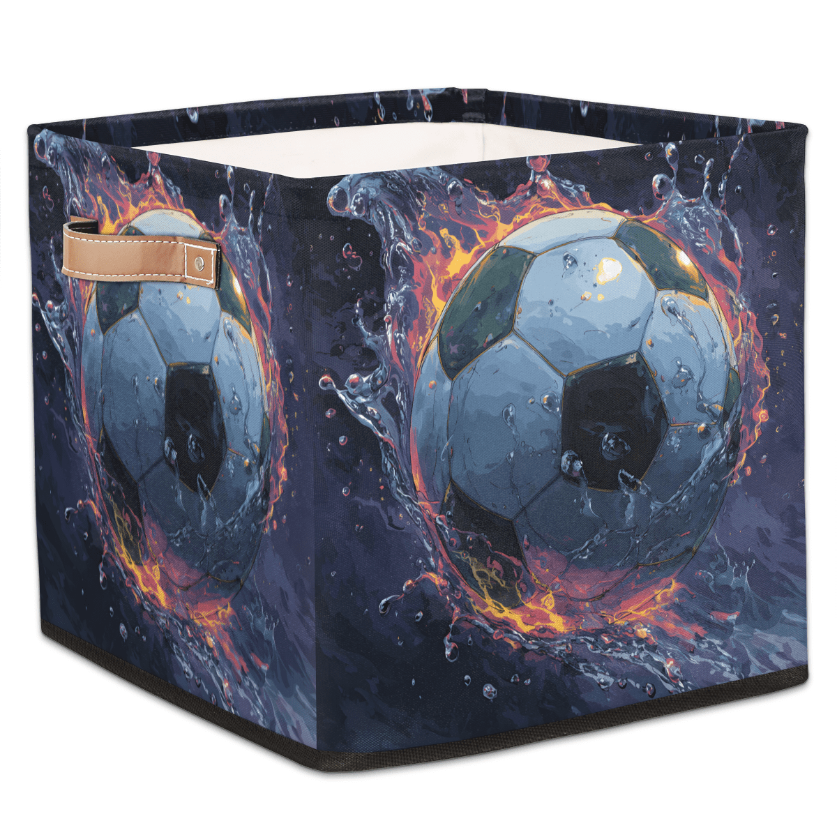 CURLYOOT Flaming Football Soccer Cube Storage Bin, 13 x 13 x 13 Storage ...