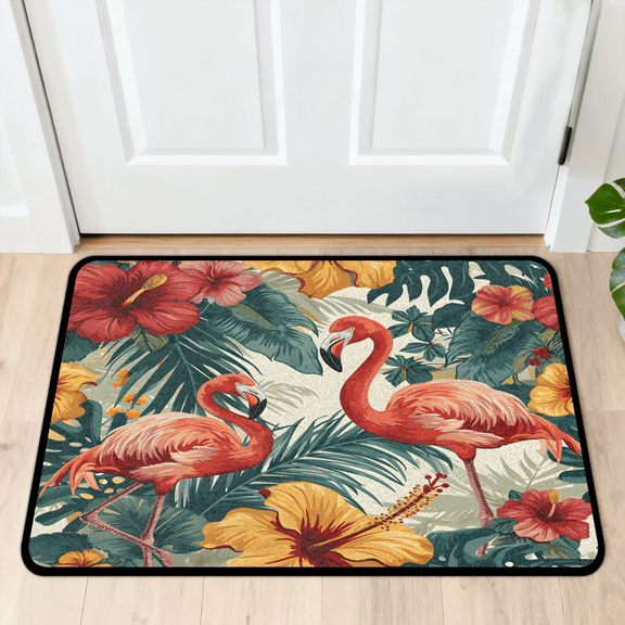 CURLYOOT Flamingo Tropical Palm Leaf Door Mat 24" x 36" Absorbent Front Doormat Entrance Mat Non-Slip Washable Welcome Mats Floor Mats for Entryway Indoor Outdoor