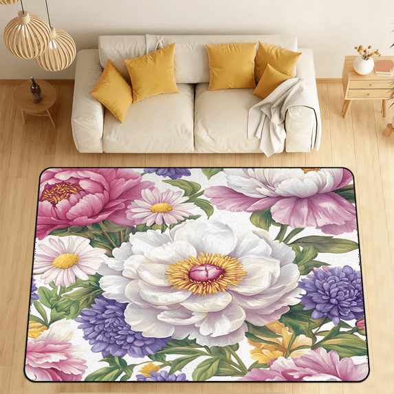CURLYOOT Floral Area Rugs 5'x7' Washable Rug Large Living Room Rug Non Slip Vintage Flower Indoor Floor Carpet for Dining Room Bedroom Home