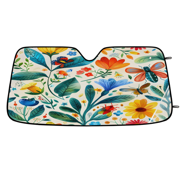CURLYOOT Floral Car Windshield Sun Shade, Foldable Front Window Sunshade Blocks UV Rays, Spring Summer Window Shades for Car SUV Truck, 55 x 27.5 Inch