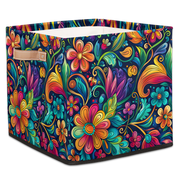 CURLYOOT Floral Cube Storage Bin, 13 x 13 x 13 Storage Cube Bins for Organizing, Flower Fabric Foldable Closet Baskets with Handles for Closet, Shelves, Clothes