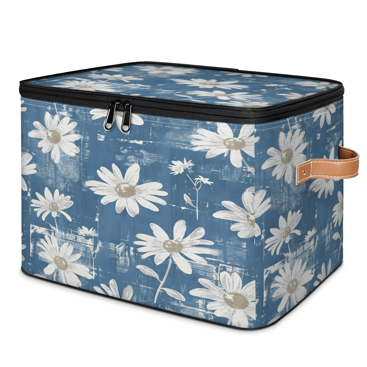 Washable Containers CURLYOOT Floral Fabric Storage Bins with Lids, Daisy Watercolor Blue ...