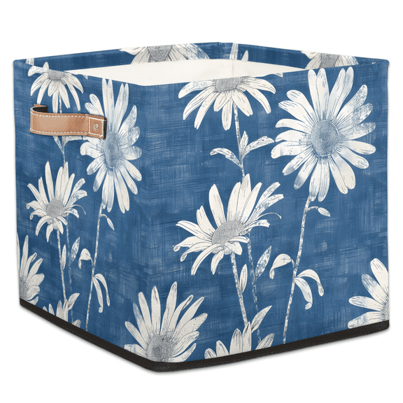 CURLYOOT Flower Cube Storage Bin, 13 x 13 x 13 Storage Cube Bins for Organizing, Daisy Flower Fabric Foldable Closet Baskets with Handles for Closet, Shelves, Clothes
