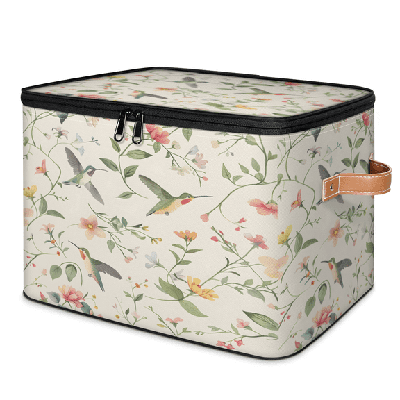 CURLYOOT Flower Hummingbird Storage Bins with Lid, Decorative Fabric Storage Boxes, Foldable Closet Shelf Organizer Baskets for Bedroom, Living Room, Home