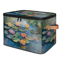 CURLYOOT Flowers Print Oil Painting Style Storage Bins with Lid, Decorative Fabric Storage Boxes, Foldable Closet Shelf Organizer Baskets for Bedroom, Living Room, Home