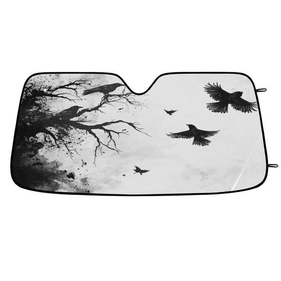 CURLYOOT Flying Crows Car Windshield Sun Shade, Foldable Front Window Sunshade Blocks UV Rays, Window Shades for Car SUV Truck, 55 x 27.5 Inch